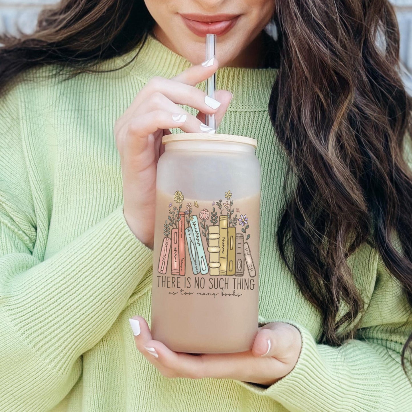 There Is No Such Thing As Too Many Books 16oz Iced Coffee Cup, Book Lover Gift, Floral Book Reader Gift, Book Club Gift for Her
