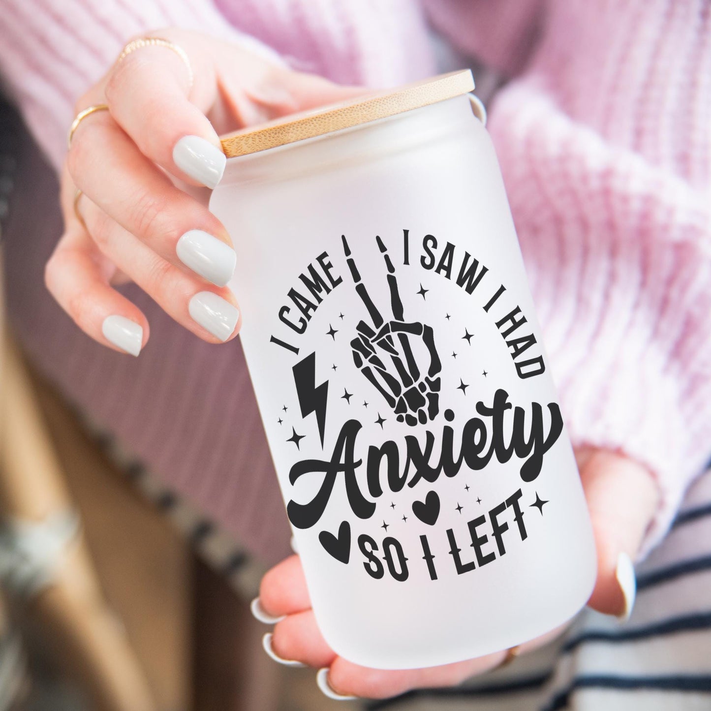 Got Anxiety So I Left 16oz Iced Coffee Cup, Anxiety Relief Gift, Funny Anxiety Gift, Anxiety Gifts For Her, Cup w/ Straw & Bamboo Lid.