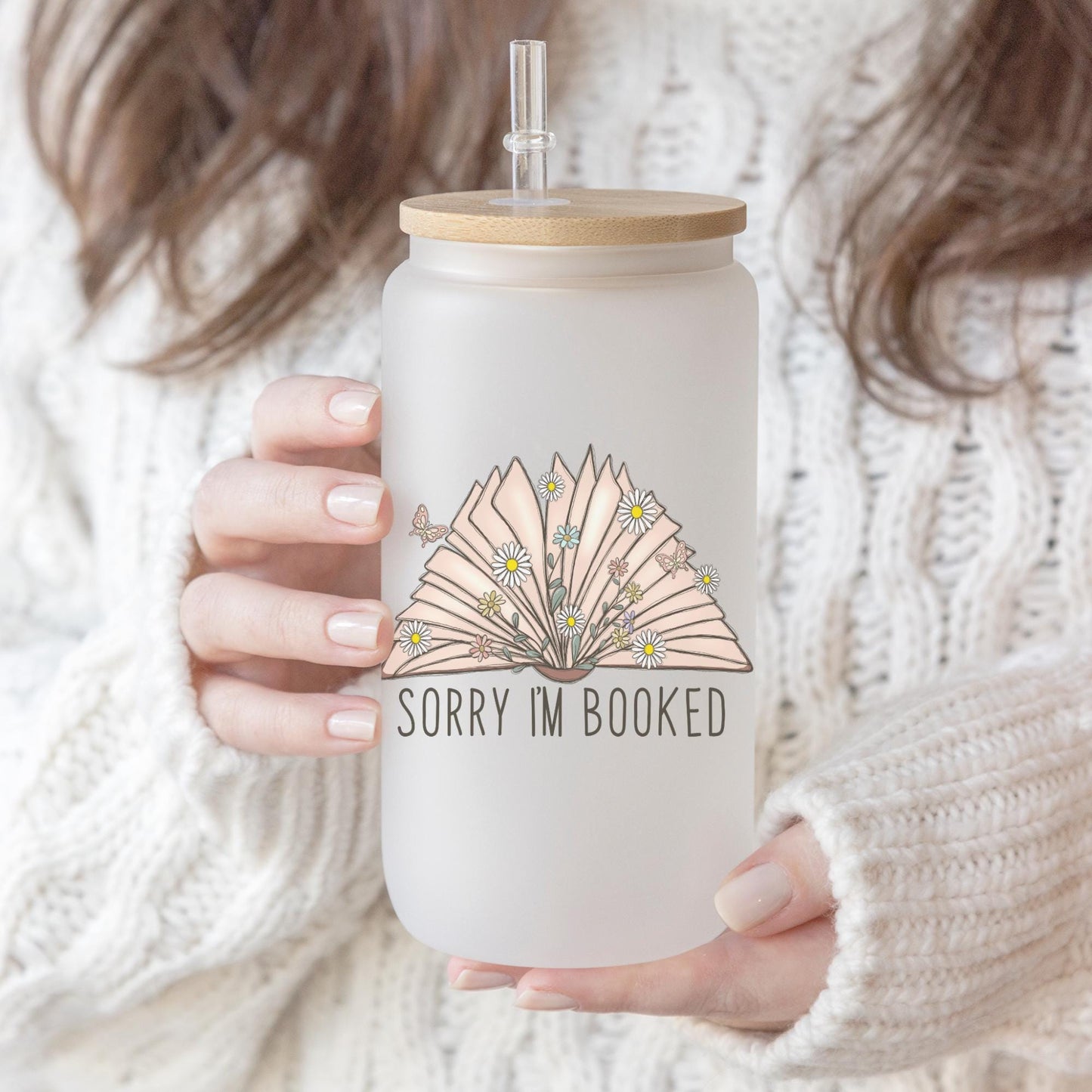 Sorry I'm Booked 16oz Iced Coffee Cup, Book Lover Gift, Gift for Readers, Gifts for Bookworms, Coffee Cup w/ Reusable Straw & Bamboo Lid.