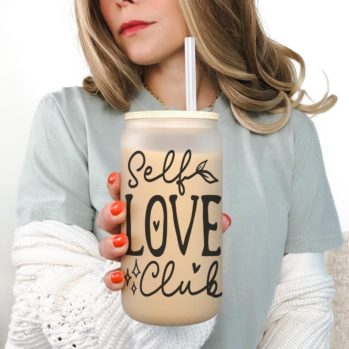 Self Love Club 16oz Iced Coffee Cup, Self Love Cup, Gift for Her, Mental Breakdown Gift, Bestie Positive Cup, Coffee Cup w/ Straw & Lid.