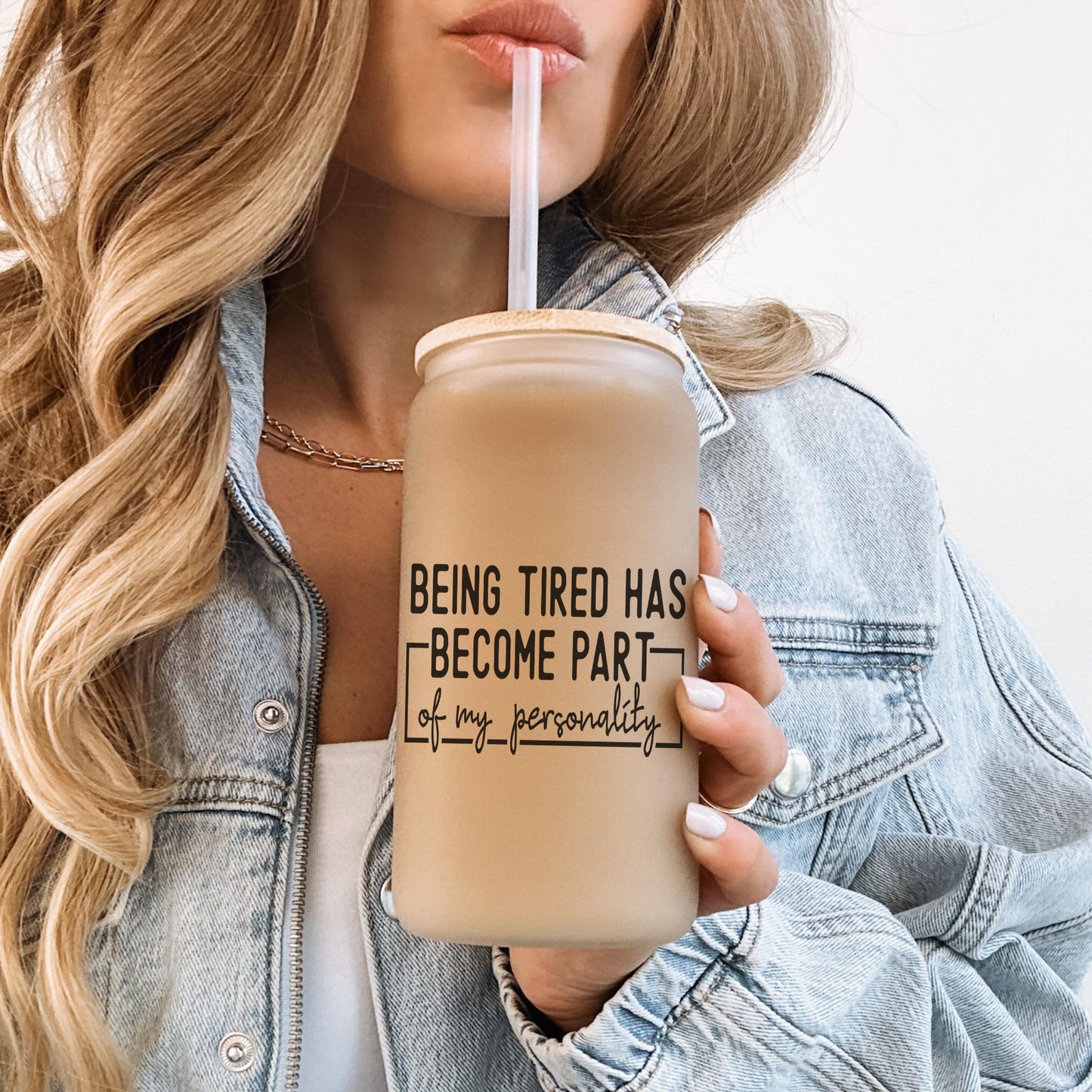 Being Tired is My Personality 16oz Iced Coffee Cup, Mother’s Day Cup, Mom Appreciation Cup, Gift for Mom, Coffee Cup w/ Straw & Bamboo Lid.