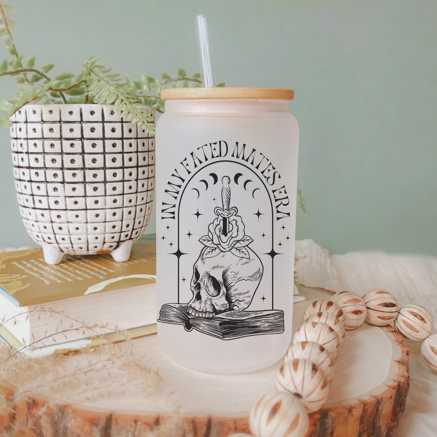 Fated Mates Book Lover 16oz Iced Coffee Cup, Bookish Gift, Book Lover Coffee Cup, Bookish Glass Can, Coffee Cup w/ Reusable Straw & Lid.