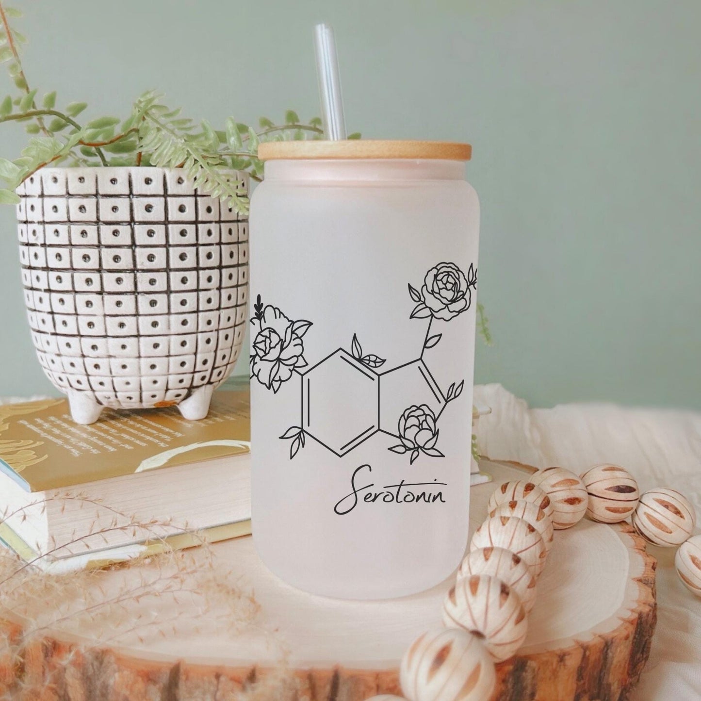 Chemical I 16oz Iced Coffee Cup, Serotonin Humor Gift, Science Teacher Gift, Chemistry Gift, Coffee Cup w/ Reusable Straw & Bamboo Lid.