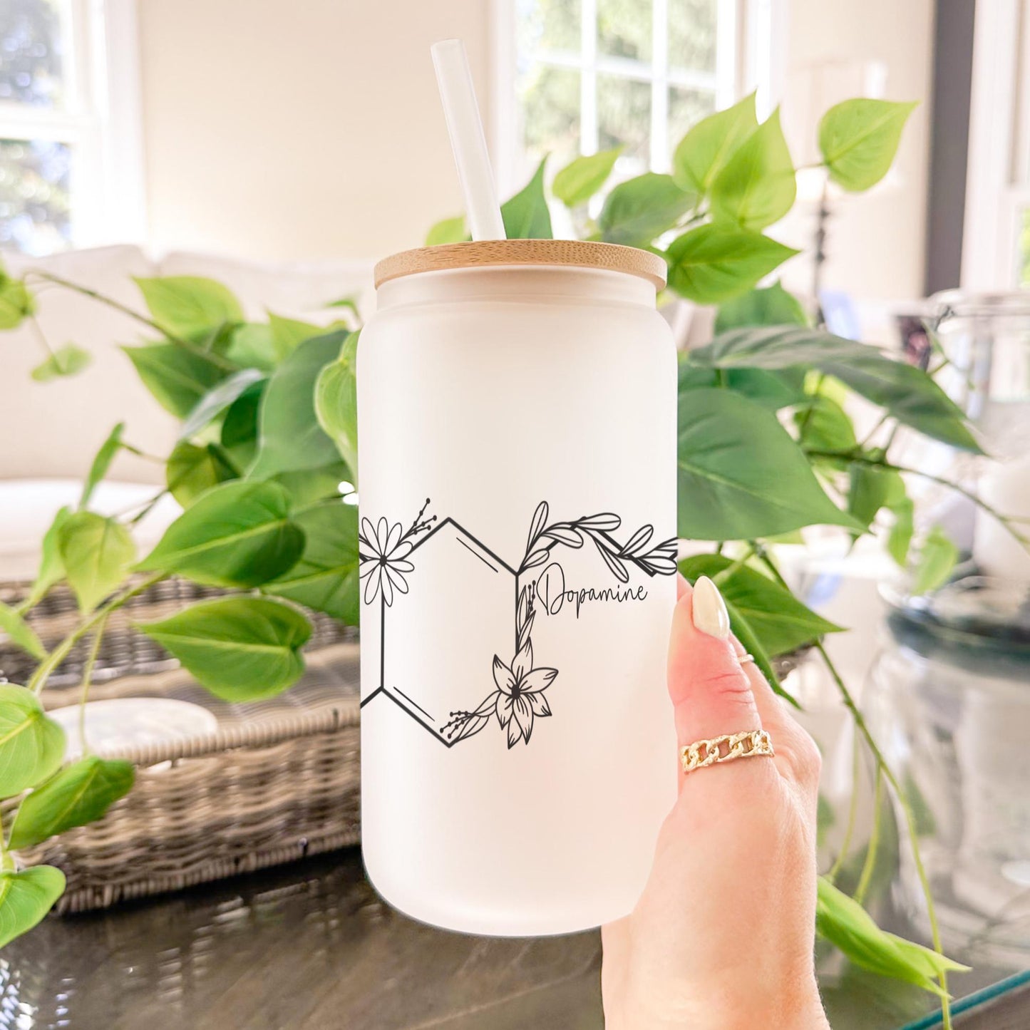 Chemical II 16oz Iced Coffee Cup, Lab Tech Cup, Chemistry Gift, Science Teacher Iced Coffee Mug, Coffee Cup w/ Reusable Straw & Bamboo Lid.