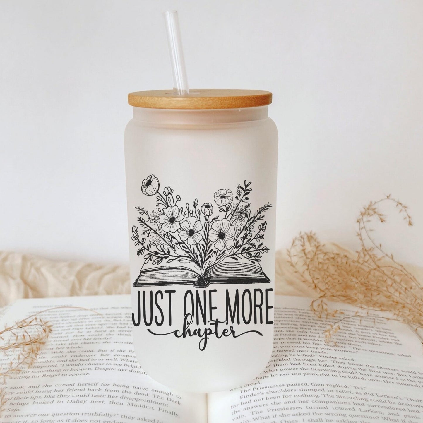 One More Chapter Book Lover 16oz Iced Coffee Cup, Book Lover Gift, Floral Reader Gift, Book Club Gift for Her Coffee Cup w/ Straw & Lid.