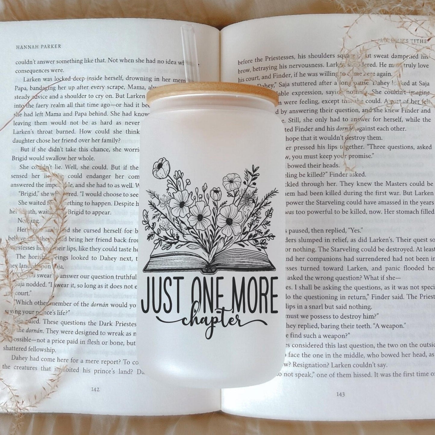 One More Chapter Book Lover 16oz Iced Coffee Cup, Book Lover Gift, Floral Reader Gift, Book Club Gift for Her Coffee Cup w/ Straw & Lid.