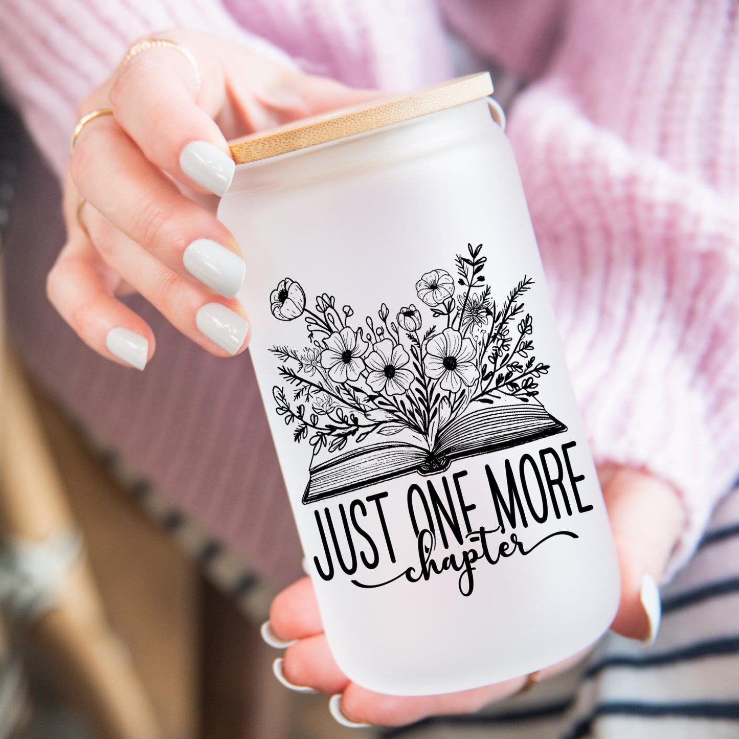 One More Chapter Book Lover 16oz Iced Coffee Cup, Book Lover Gift, Floral Reader Gift, Book Club Gift for Her Coffee Cup w/ Straw & Lid.
