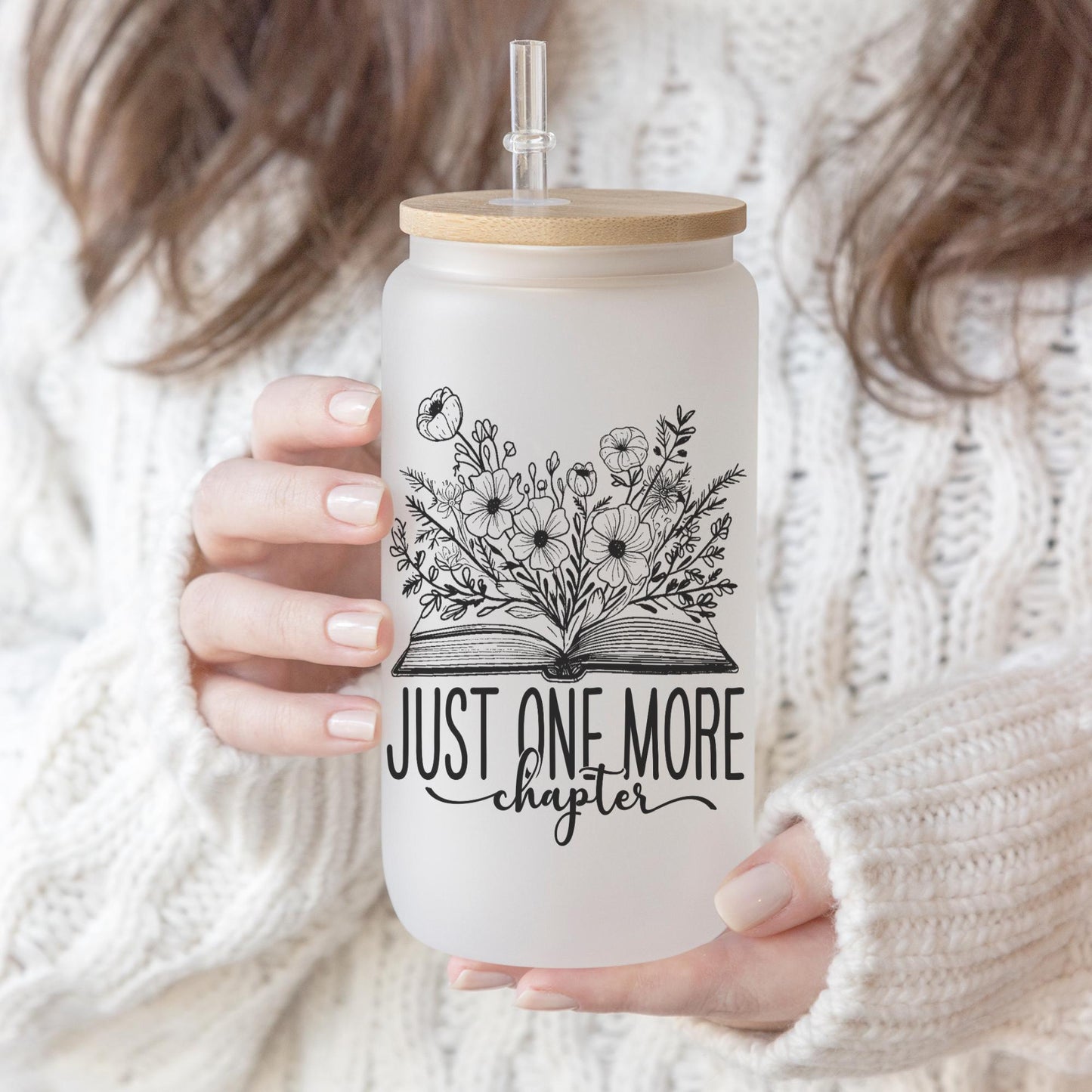 One More Chapter Book Lover 16oz Iced Coffee Cup, Book Lover Gift, Floral Reader Gift, Book Club Gift for Her Coffee Cup w/ Straw & Lid.
