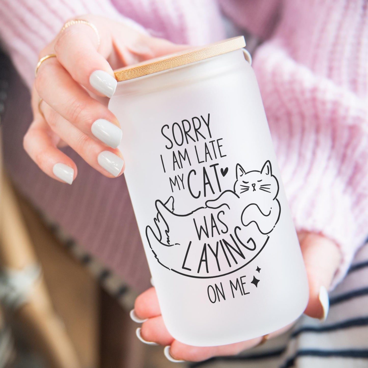 Cat Lover 16oz Iced Coffee Cup, Funny Iced Coffee Mug, Funny Cat Lover Gift, Cat Owner Gift, Coffee Cup w/ Reusable Straw & Bamboo Lid.