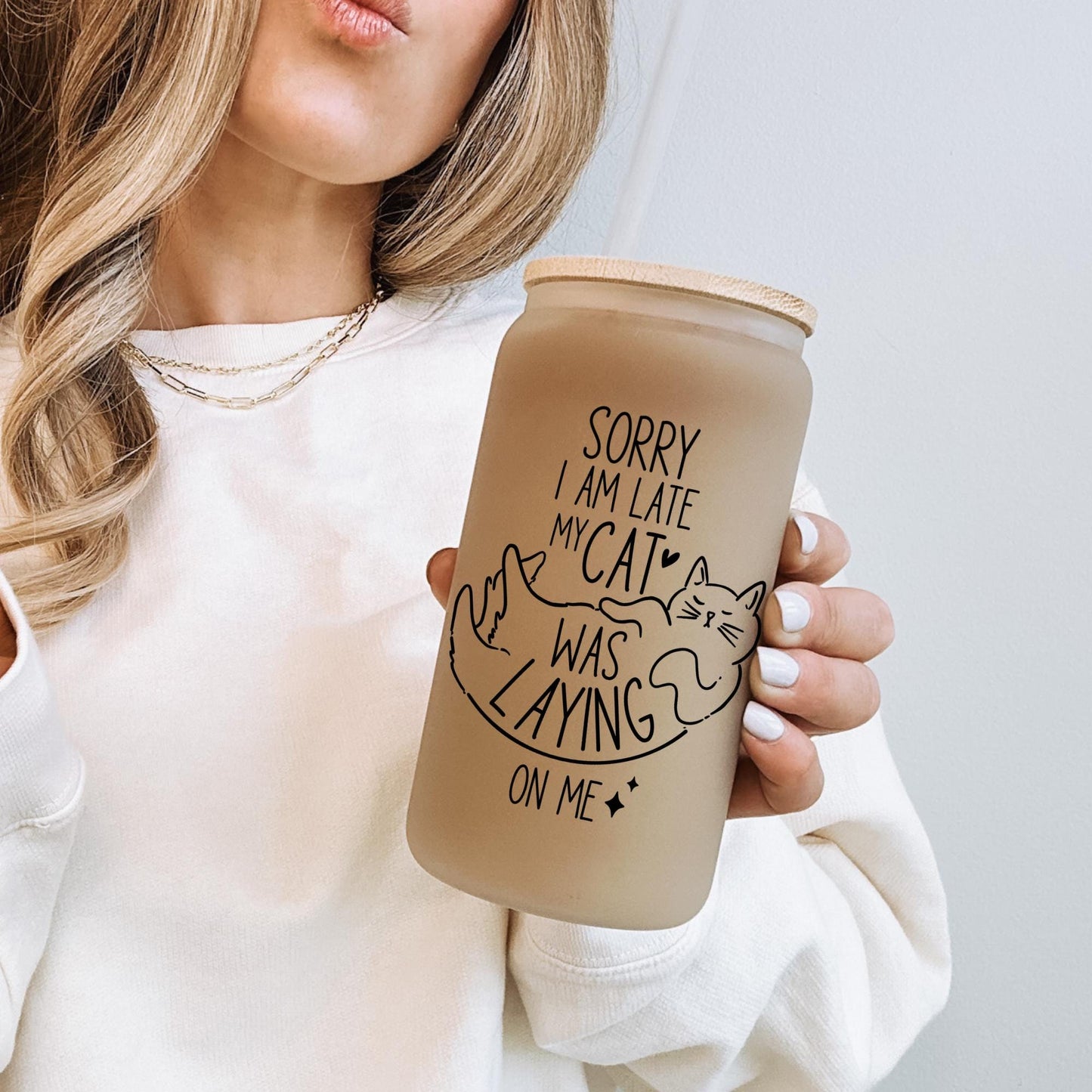 Cat Lover 16oz Iced Coffee Cup, Funny Iced Coffee Mug, Funny Cat Lover Gift, Cat Owner Gift, Coffee Cup w/ Reusable Straw & Bamboo Lid.