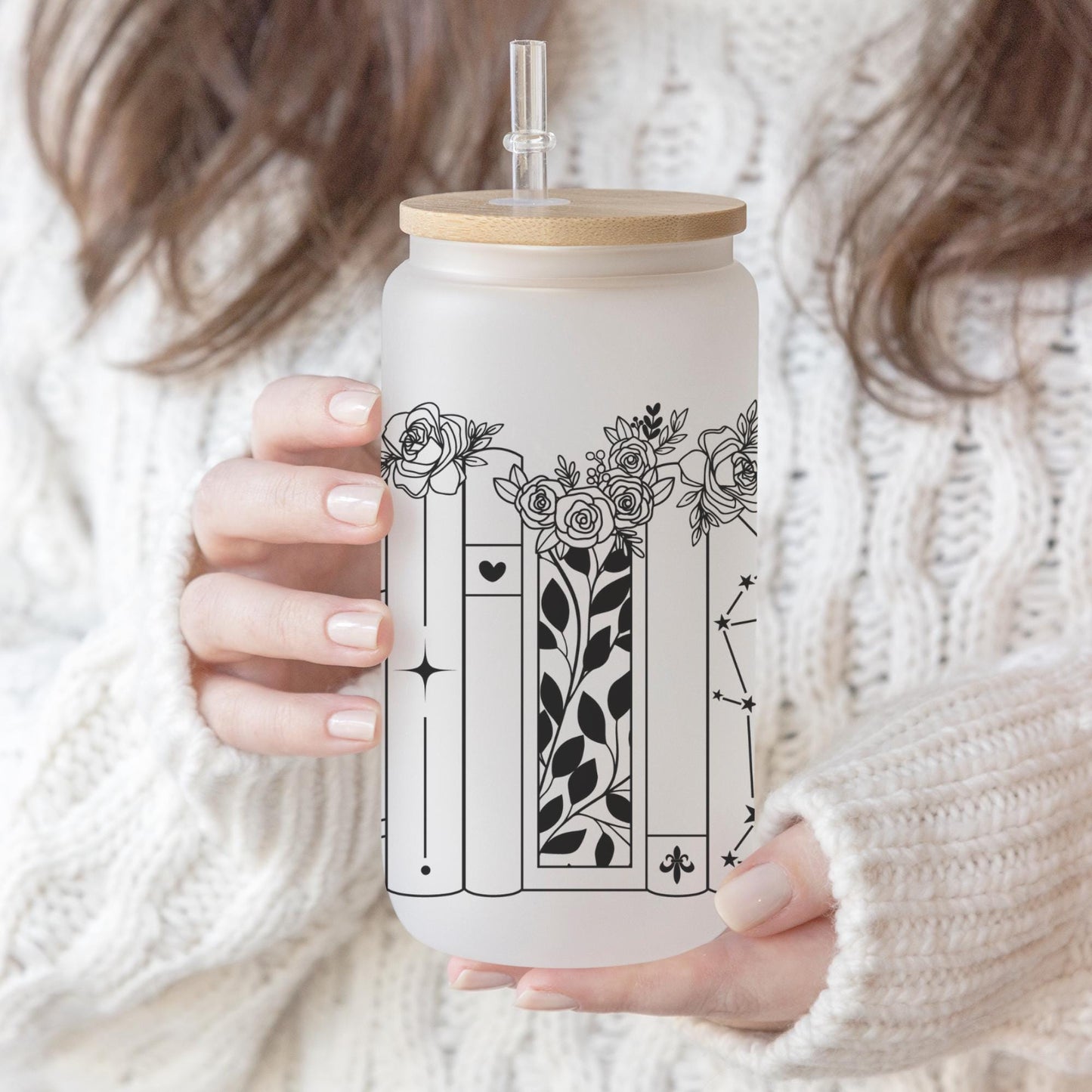 Floral Book Lover 16oz Iced Coffee Cup, Gifts for Bookworms, Reader Gift, Book Club Gift, Coffee Cup w/ Reusable Straw & Lid.