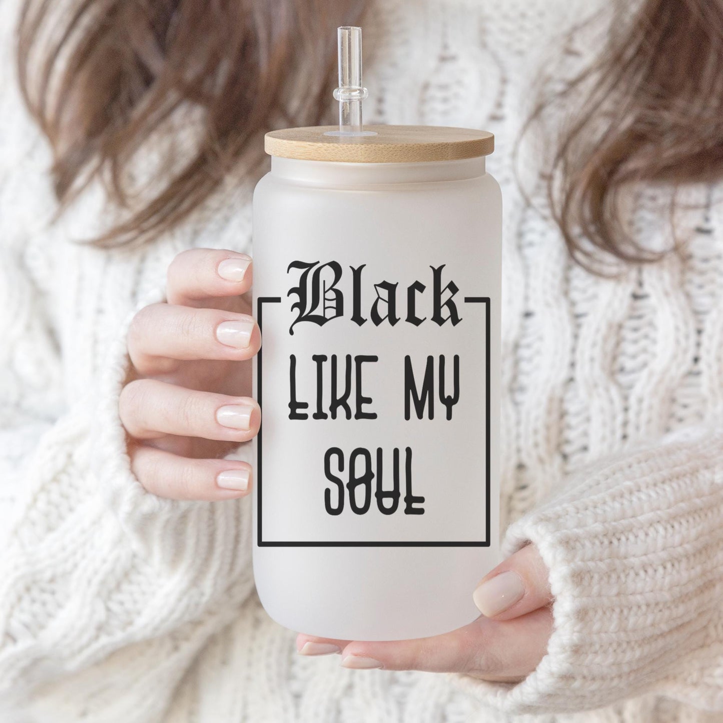 Black Like My Soul 16oz Iced Coffee Cup, Cold Drink Cup, Funny Coffee Cup, Coffee Lover Gift, Coffee Cup w/ Reusable Straw & Bamboo Lid.