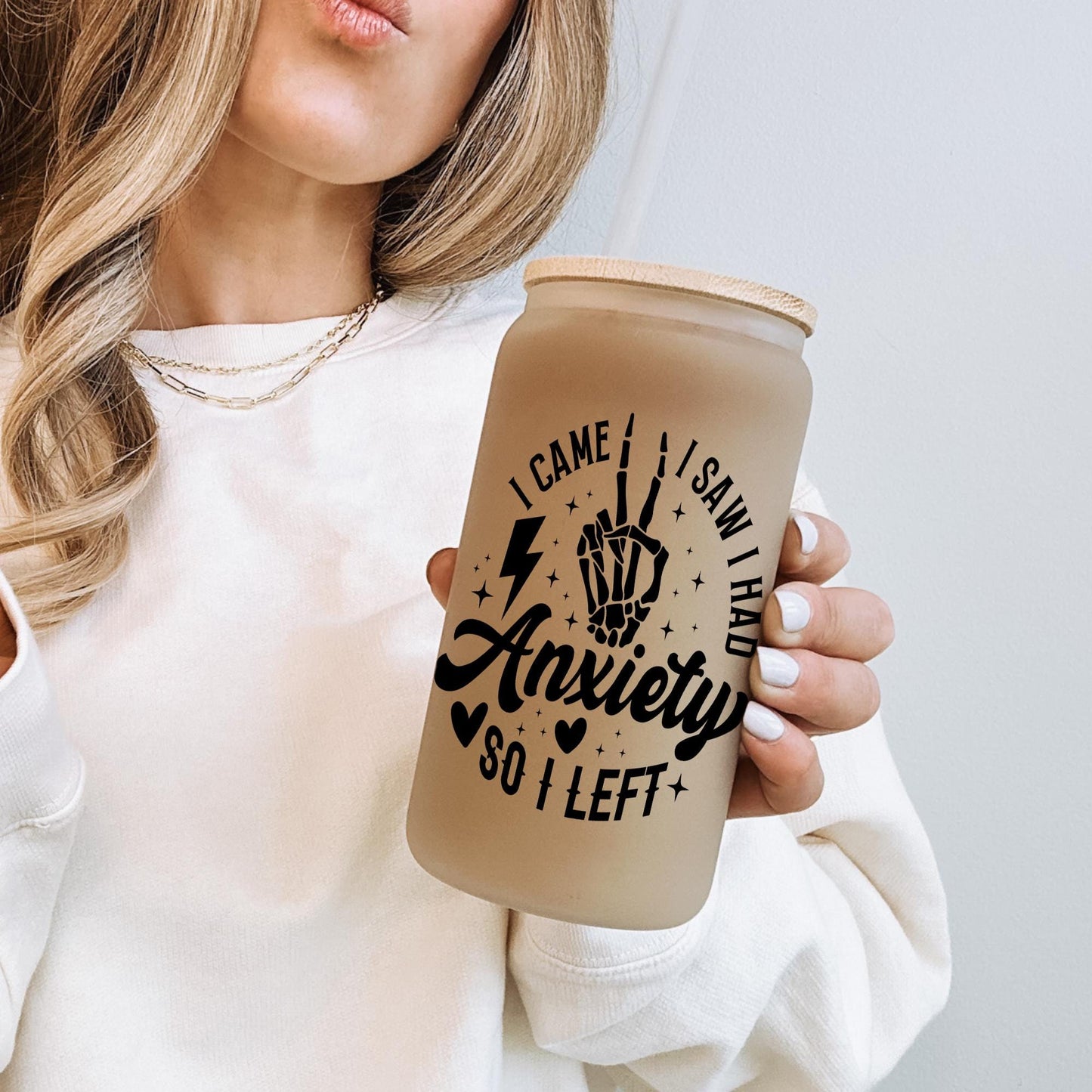 Got Anxiety So I Left 16oz Iced Coffee Cup, Anxiety Relief Gift, Funny Anxiety Gift, Anxiety Gifts For Her, Cup w/ Straw & Bamboo Lid.