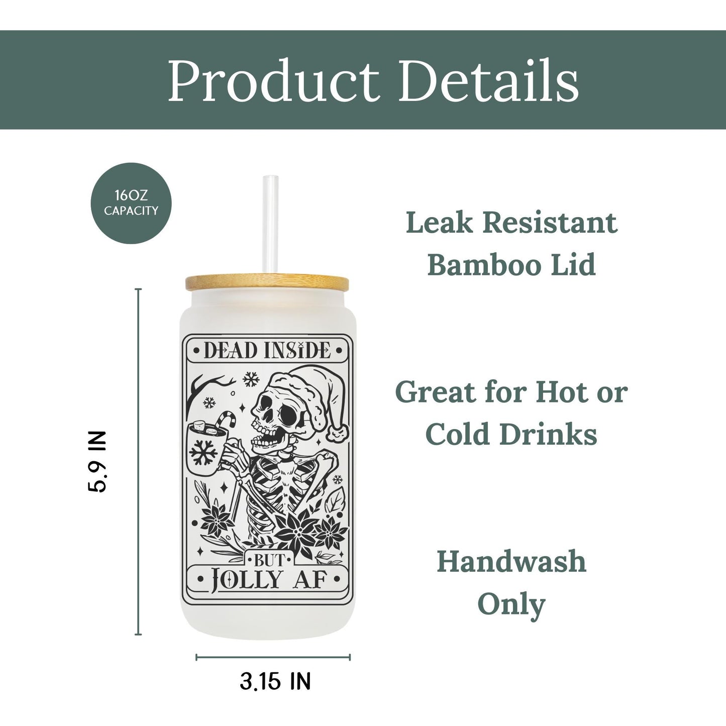 Jolly AF Tarot Card 16oz Iced Coffee Cup, Christmas Cups, Coffee Glass, Iced Coffee Glass, Holiday Glass, Coffee Cup w/ Straw & Bamboo Lid.
