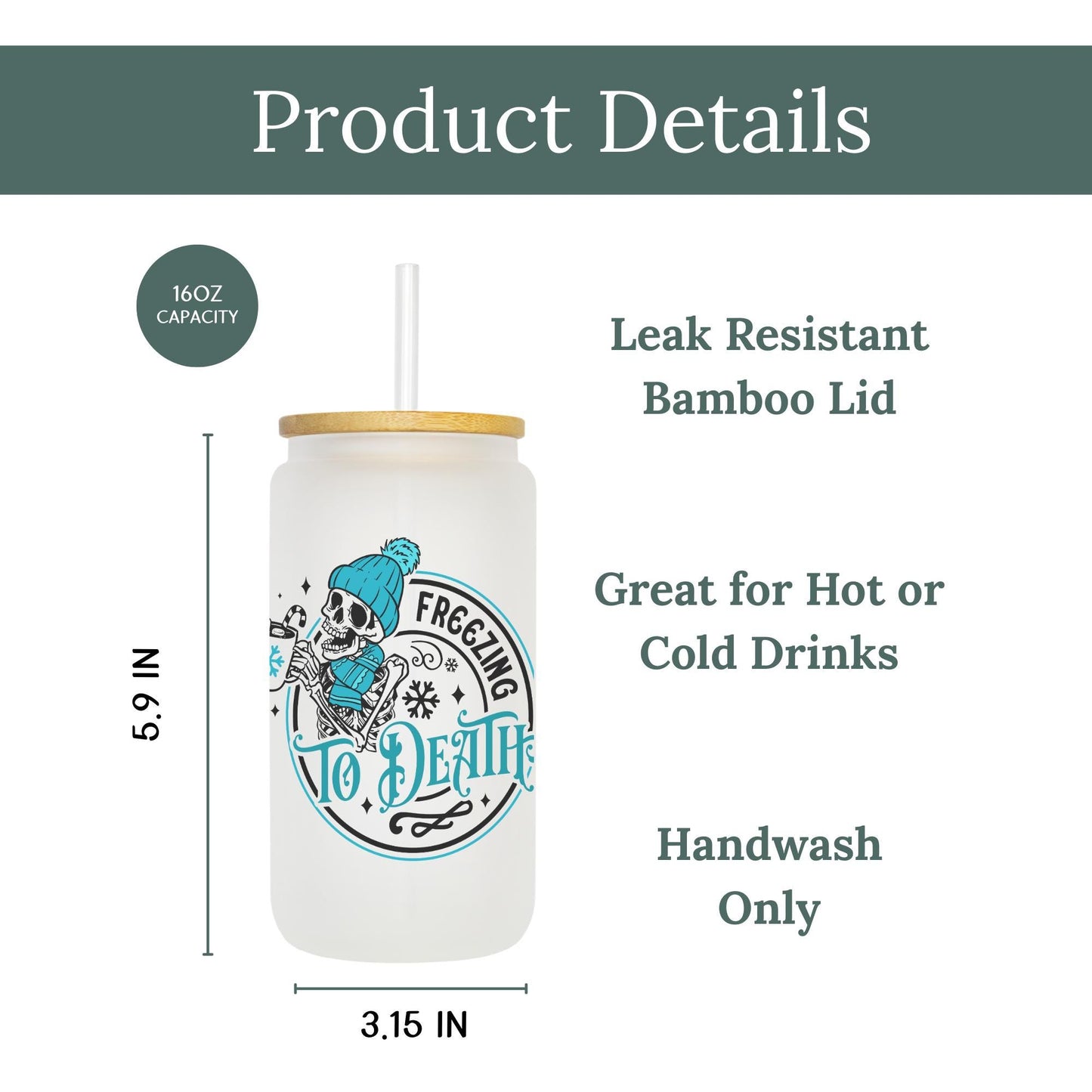 Freezing to Death 16oz Iced Coffee Cup, Christmas Coffee Glass, Iced Coffee Glass, Holiday Glass, Holiday Glass, Coffee Cup w/ Straw & Lid