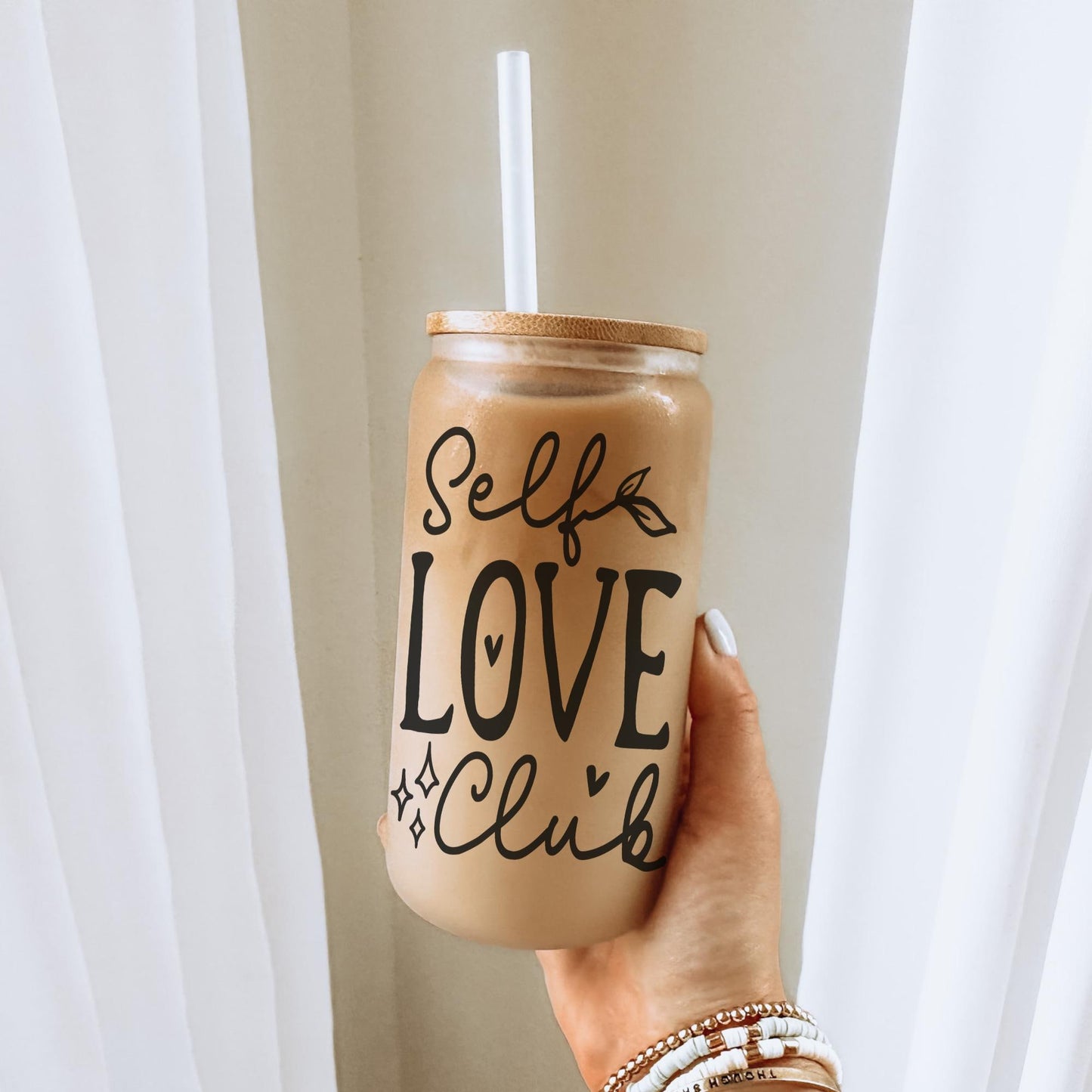 Self Love Club 16oz Iced Coffee Cup, Self Love Cup, Gift for Her, Mental Breakdown Gift, Bestie Positive Cup, Coffee Cup w/ Straw & Lid.