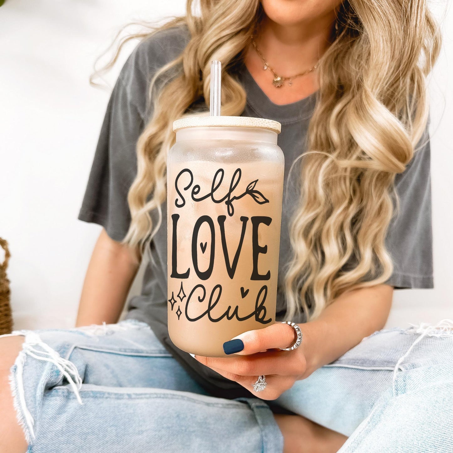 Self Love Club 16oz Iced Coffee Cup, Self Love Cup, Gift for Her, Mental Breakdown Gift, Bestie Positive Cup, Coffee Cup w/ Straw & Lid.