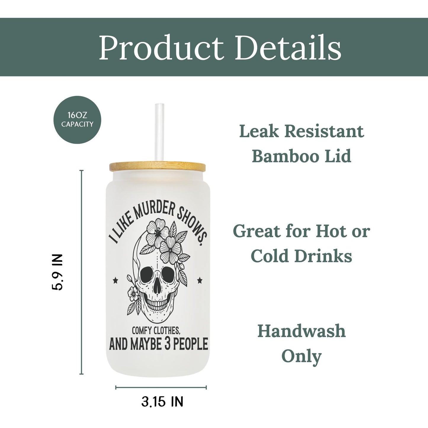 I like Murder Shows and Like Three People 16oz Iced Coffee Cup, True Crime Gift, Funny Halloween Cup, Coffee Cup w/ Straw & Lid