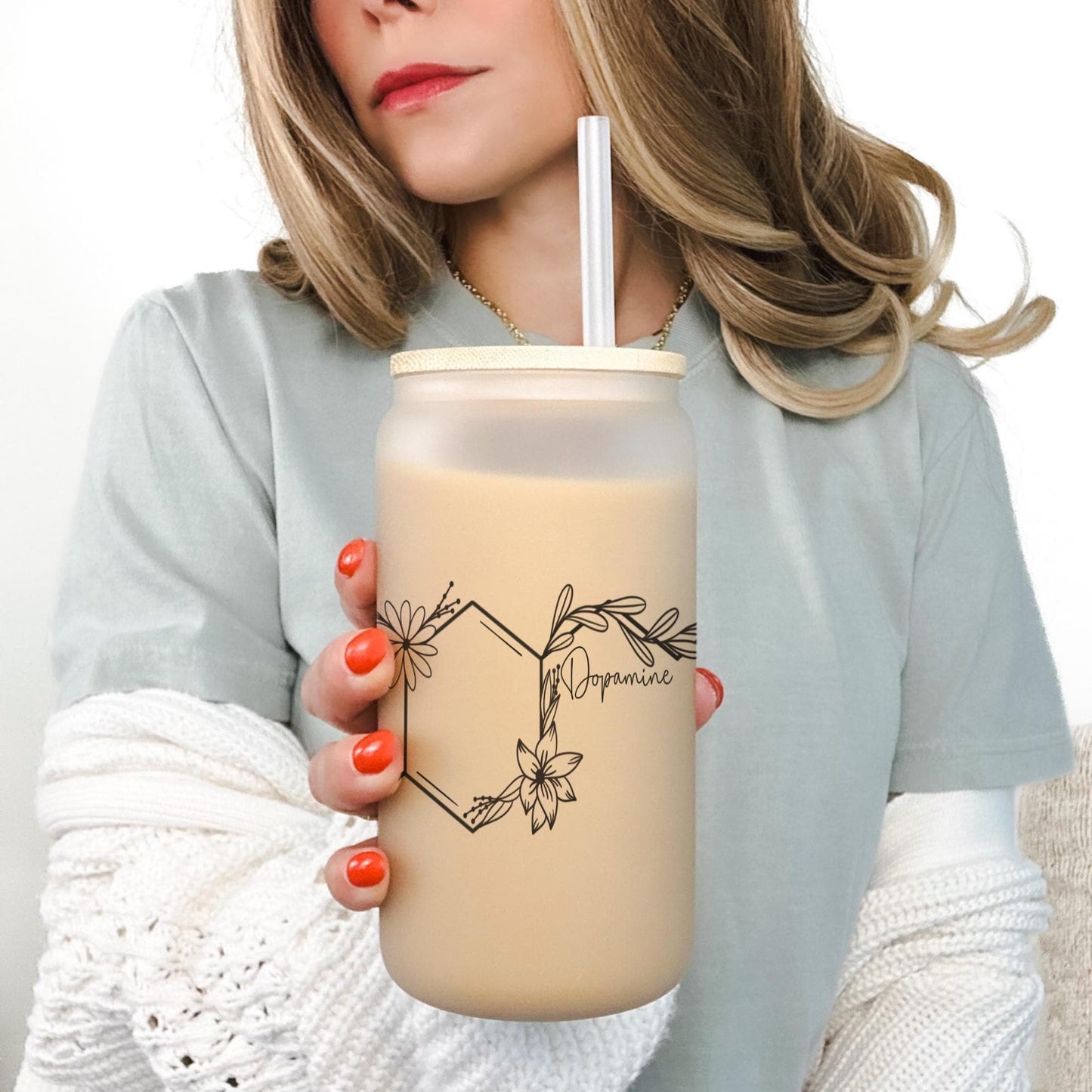 Chemical II 16oz Iced Coffee Cup, Lab Tech Cup, Chemistry Gift, Science Teacher Iced Coffee Mug, Coffee Cup w/ Reusable Straw & Bamboo Lid.