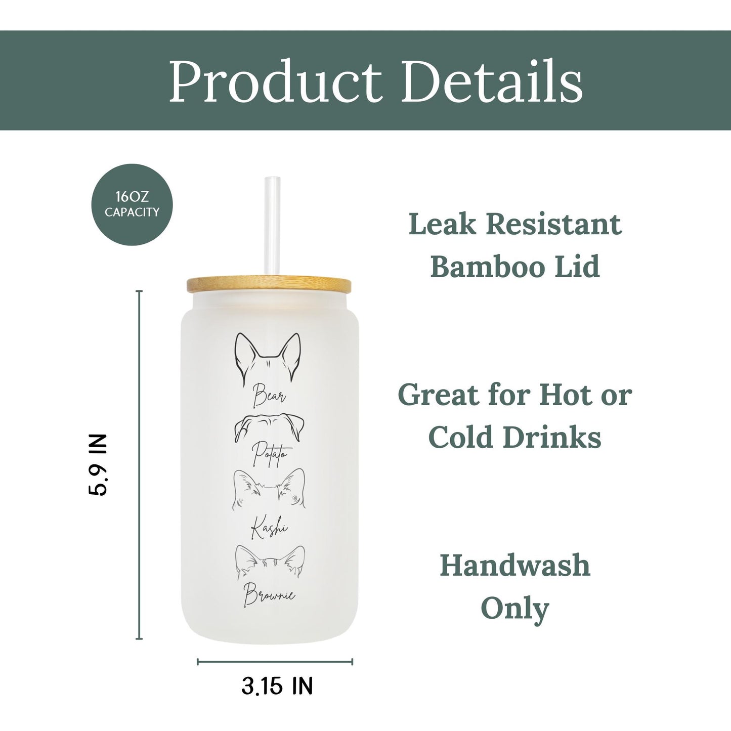 Personalized Pet Ears with Names 16oz Iced Coffee Cup, Dog Mom Gift For Her, Dog Dad Gift, Dog Ear Travel Mug, Coffee Cup w/ Straw & Lid