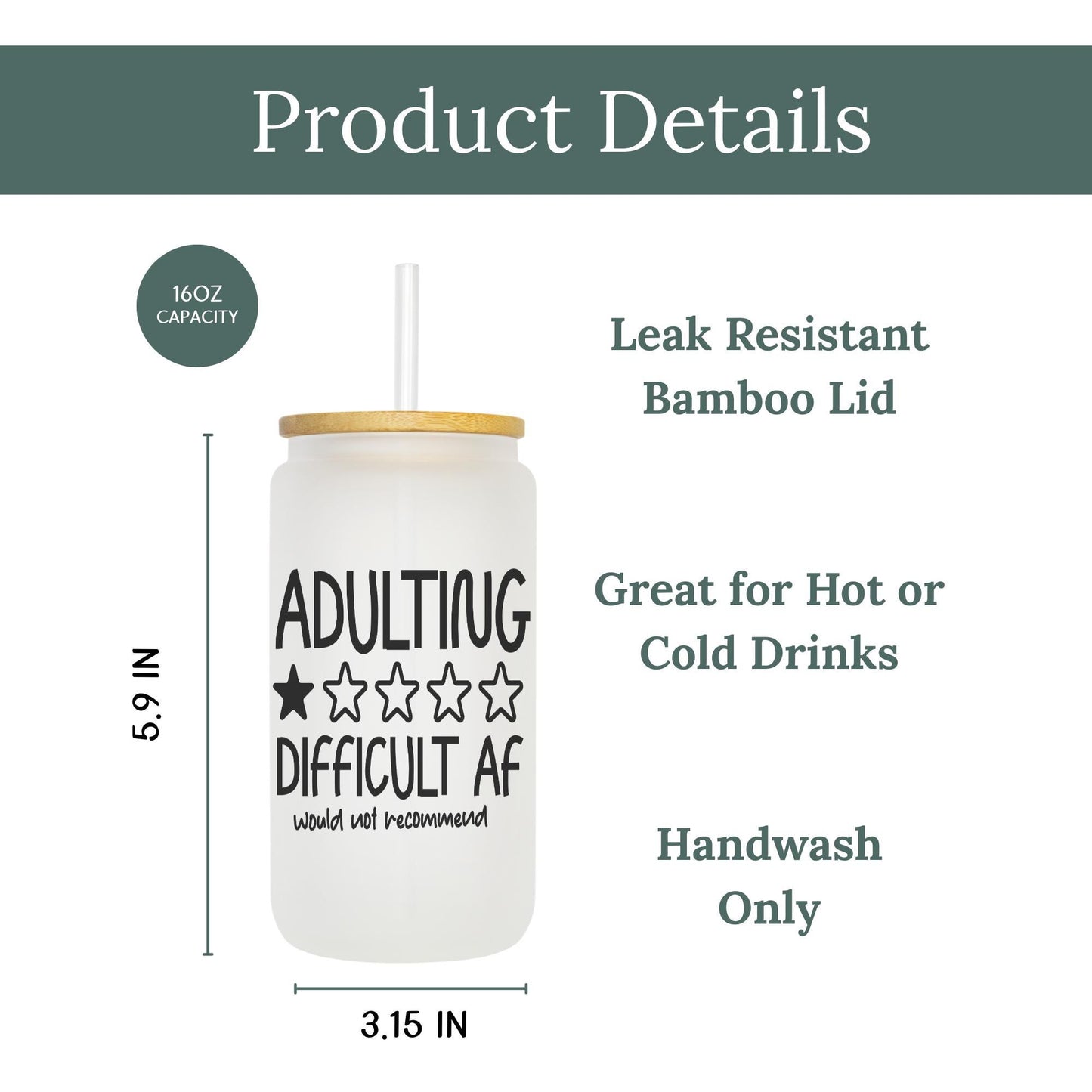 Adulting Would not Recommended 16oz Iced Coffee Cup, Funny Tumbler, Iced Coffee Lover Gift, Adulting Coffee Cup, Coffee Cup w/ Straw & Lid.