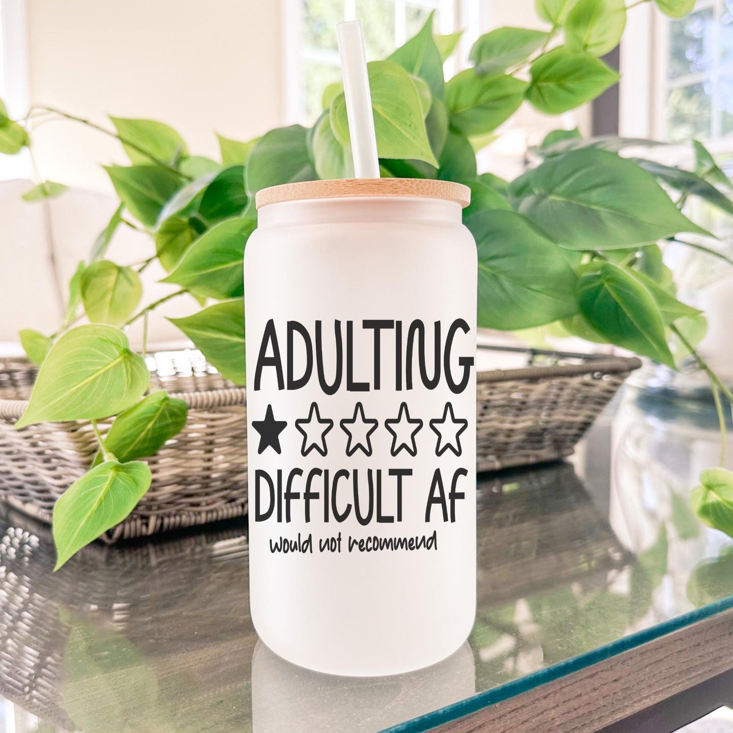 Adulting Would not Recommended 16oz Iced Coffee Cup, Funny Tumbler, Iced Coffee Lover Gift, Adulting Coffee Cup, Coffee Cup w/ Straw & Lid.