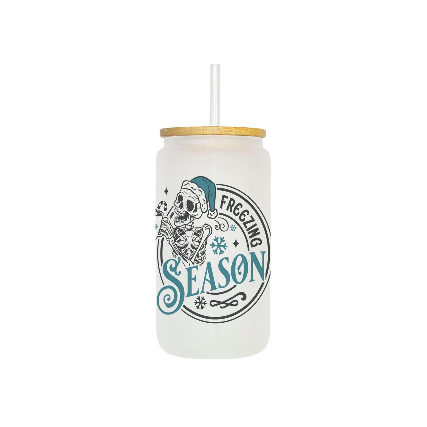 Freezing Season 16oz Iced Coffee Cup, Cold Drink Cup, Frosted Can Glass, Smoothie Glass, Coffee Cup w/ Reusable Straw & Lid