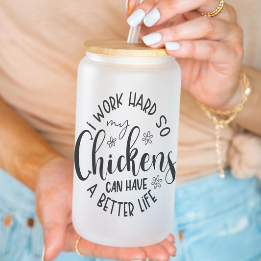 Chicken Lover 16oz Iced Coffee Cup, Cold Drink Cup, Frosted Can Glass, Smoothie Glass, Coffee Cup w/ Reusable Straw & Lid