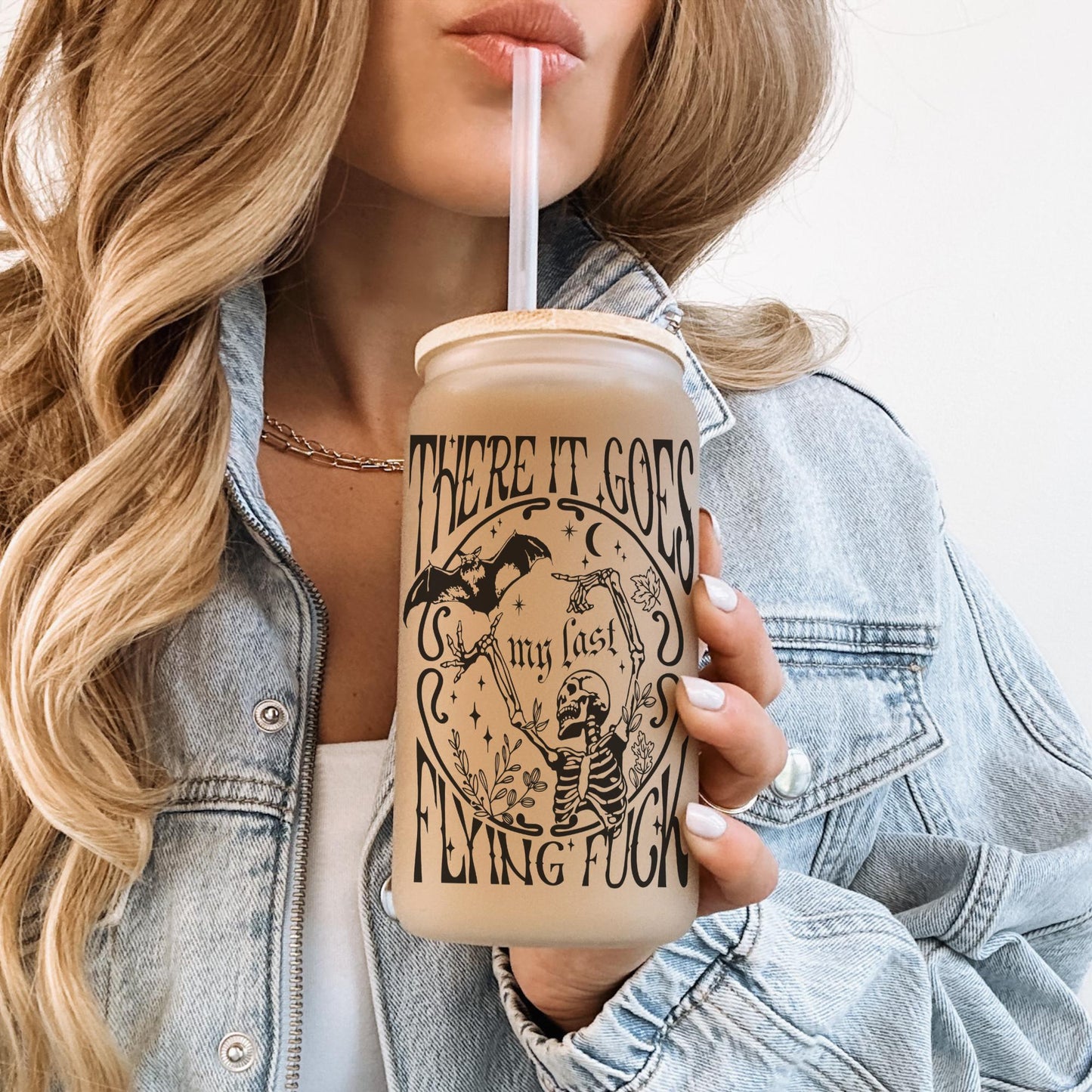 There it Goes My Last Flying 16oz Iced Coffee Cup, Sarcastic Humor Sassy Iced Coffee Cup, Funny Office Gift w/ Straw & Bamboo Lid.