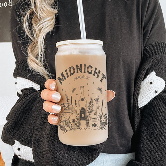 Midnight Drinks 16oz Iced Coffee Cup, Gift For Her, Cottage Core Gift, Witchy Gift, Fall Lover Gift, Coffee Cup w/ Straw & Bamboo Lid.