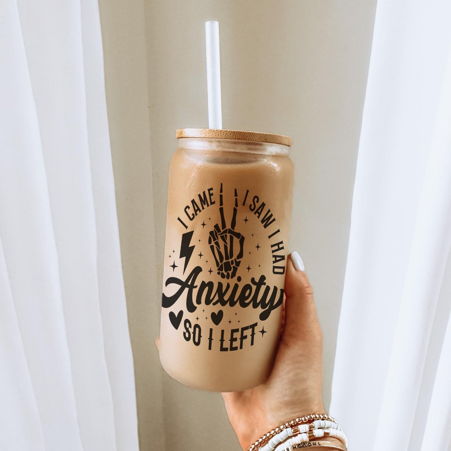 Got Anxiety So I Left 16oz Iced Coffee Cup, Anxiety Relief Gift, Funny Anxiety Gift, Anxiety Gifts For Her, Cup w/ Straw & Bamboo Lid.