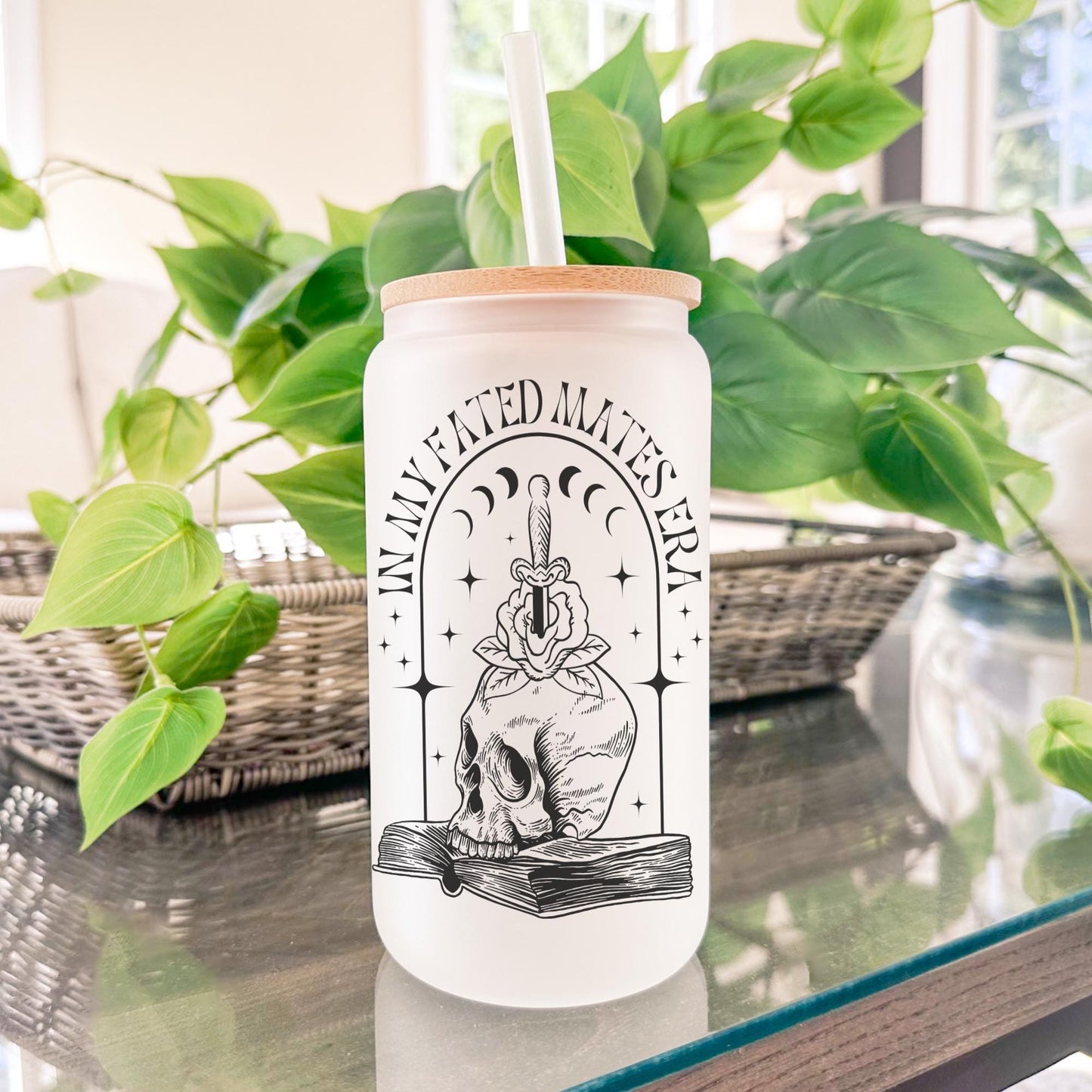 Fated Mates Book Lover 16oz Iced Coffee Cup, Bookish Gift, Book Lover Coffee Cup, Bookish Glass Can, Coffee Cup w/ Reusable Straw & Lid.