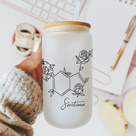 Chemical I 16oz Iced Coffee Cup, Serotonin Humor Gift, Science Teacher Gift, Chemistry Gift, Coffee Cup w/ Reusable Straw & Bamboo Lid.