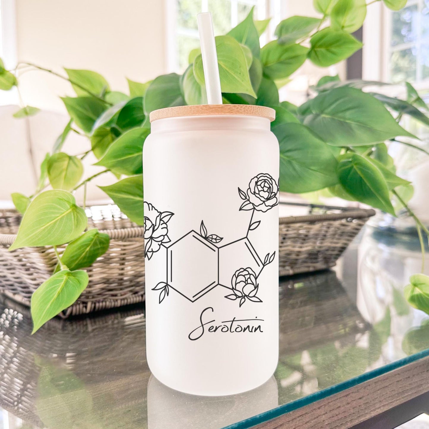 Chemical I 16oz Iced Coffee Cup, Serotonin Humor Gift, Science Teacher Gift, Chemistry Gift, Coffee Cup w/ Reusable Straw & Bamboo Lid.