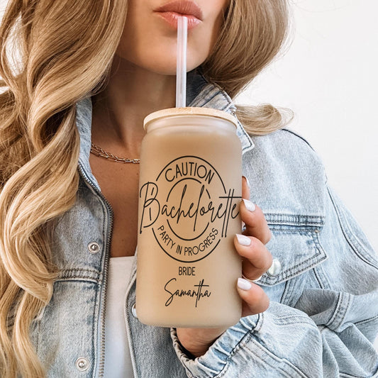 Bachelorette Party In Progress 16oz Iced Coffee Cup, Bachelorette Tumbler, Bachelorette Gift, Bachelorette Cup, Coffee Cup w/ Lid and Straw.