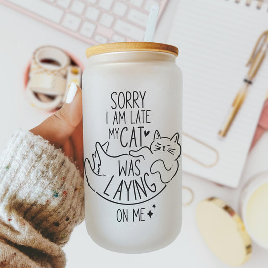 Cat Lover 16oz Iced Coffee Cup, Funny Iced Coffee Mug, Funny Cat Lover Gift, Cat Owner Gift, Coffee Cup w/ Reusable Straw & Bamboo Lid.