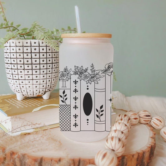 Floral Book Lover 16oz Iced Coffee Cup, Gifts for Bookworms, Reader Gift, Book Club Gift, Coffee Cup w/ Reusable Straw & Lid.