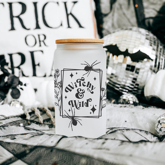 Witchy and Wild 16oz Iced Coffee Cup, Halloween Gift, Fall Lover Gift, Cottage Core Gift, Coffee Cup w/ Reusable Straw & Bamboo Lid.