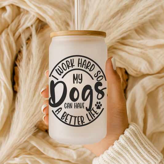 Dog Lover 16oz Iced Coffee Cup, Pet Mom Gift, Dog Lover Cup, Dog Mom Iced Coffee Cup, Coffee Cup w/ Reusable Straw & Bamboo Lid.