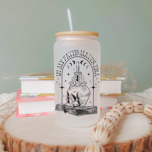 Fated Mates Book Lover 16oz Iced Coffee Cup, Bookish Gift, Book Lover Coffee Cup, Bookish Glass Can, Coffee Cup w/ Reusable Straw & Lid.