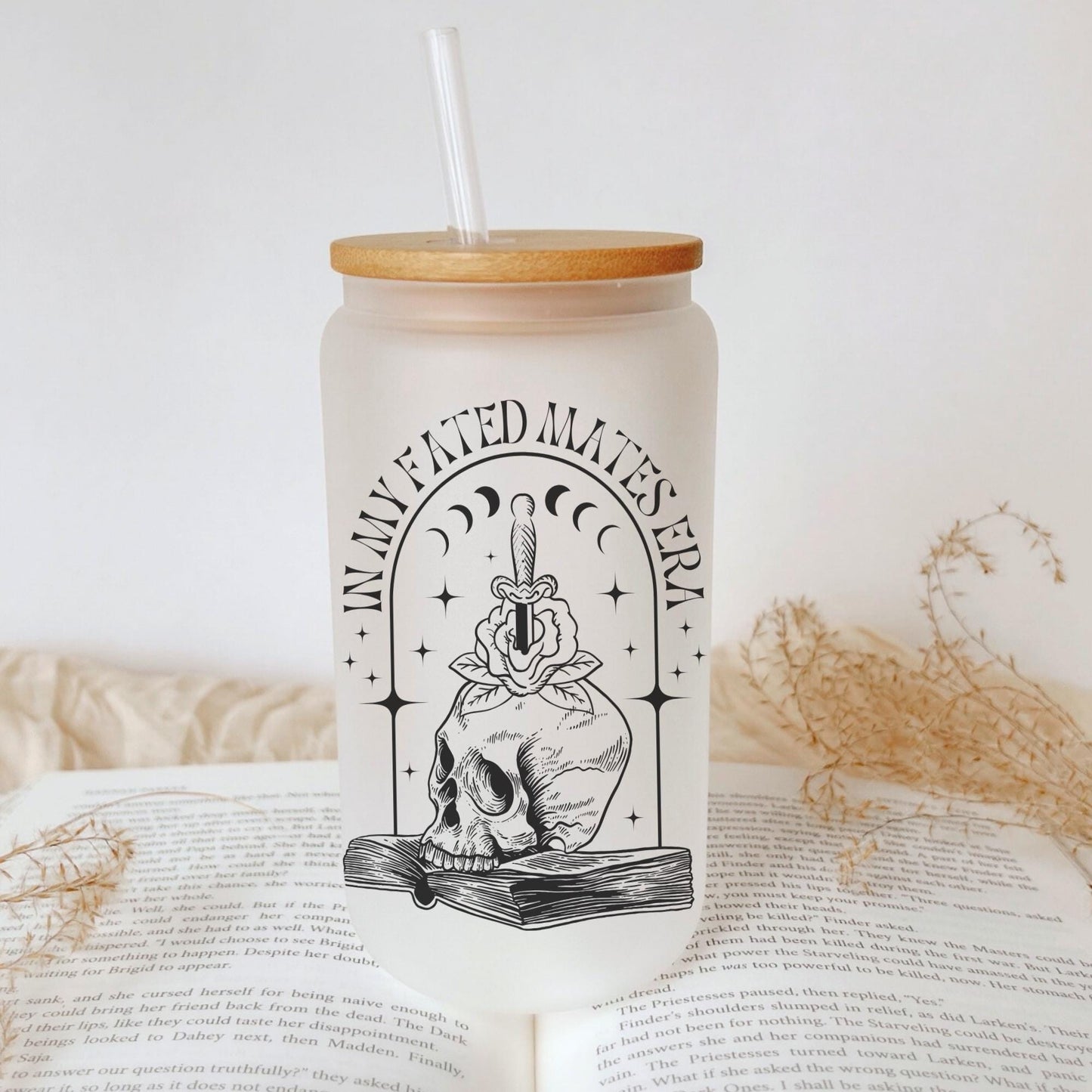 Fated Mates Book Lover 16oz Iced Coffee Cup, Bookish Gift, Book Lover Coffee Cup, Bookish Glass Can, Coffee Cup w/ Reusable Straw & Lid.
